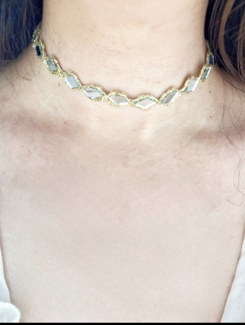 Gold Silver Mirror Choker Handmade Necklace - Elegant Women’s Jewelry - Picture 2 of 8
